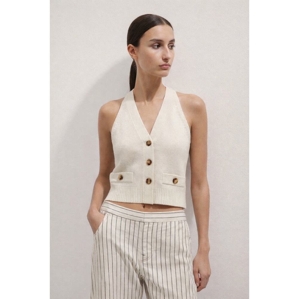 ME+EM Cashmere Cotton Halter Sweater Vest Large Cream Preppy Knit Top Minimalist